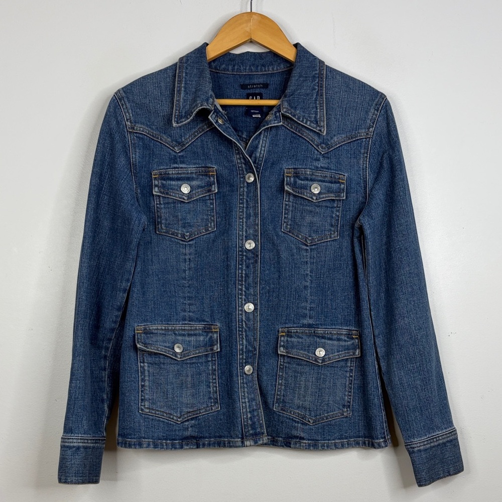Vintage Gap Jean Jacket Womens Medium Blue Cotton Strech Y2K Western Utility